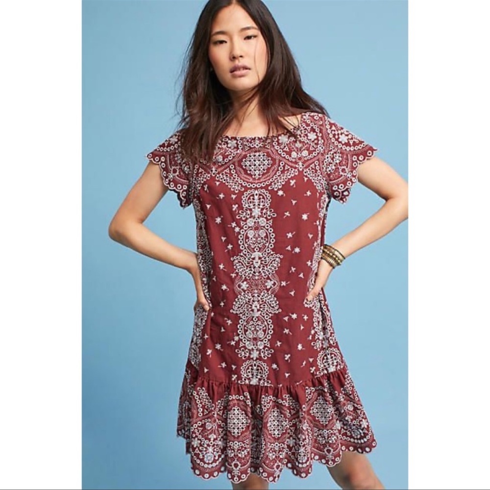 Anthropologie Feather Bone Ynez Eyelet Tunic Dress XXS EUC